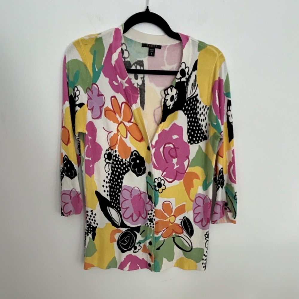 Cyprus Women's Knit Cardigan Sweater‎ Floral Multicolor Size S